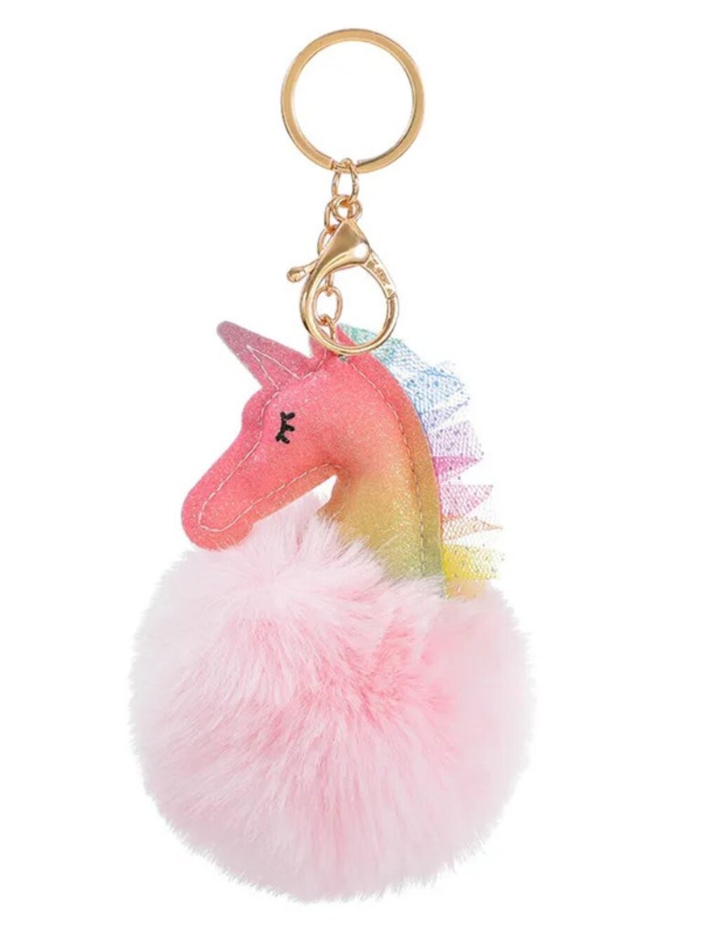 5/$20 New Pastel Rainbow Unicorn Pom Pom Keychain Bag Charm Plush Pendant